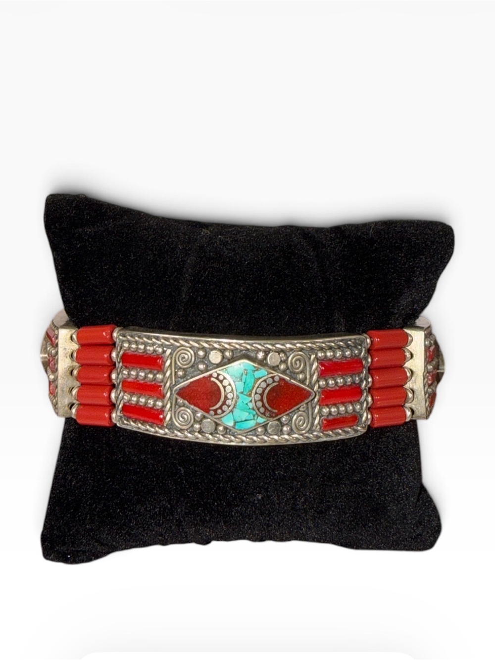 Tibetan turquoise Handcrafted and red coral multi-strand bracelet